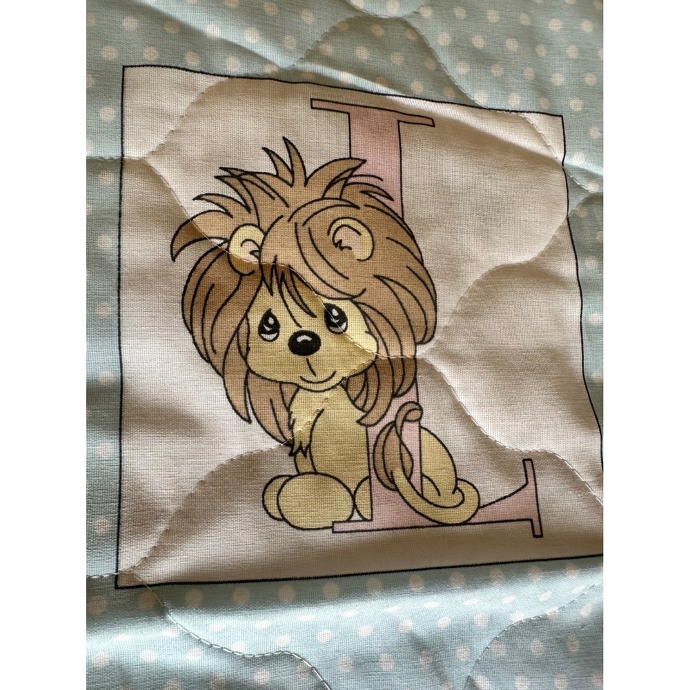 Precious Moments Alphabet Animal Quilted Baby Blanket Blue Satin Trim Reversible - Picture 3 of 7